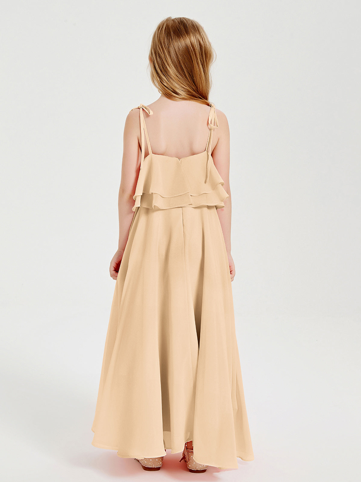 Chiffon Junior Bridesmaid Dresses Long Cascading Skirt Peach
